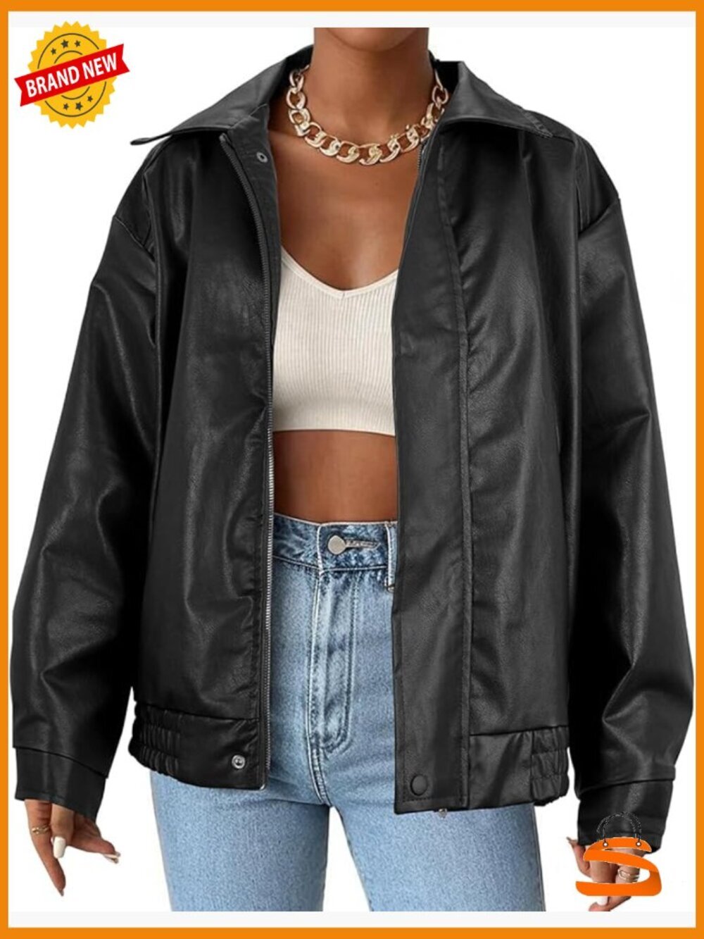 Oversized Faux Leather Motorcycle Bomber Jacket - Winter Coat